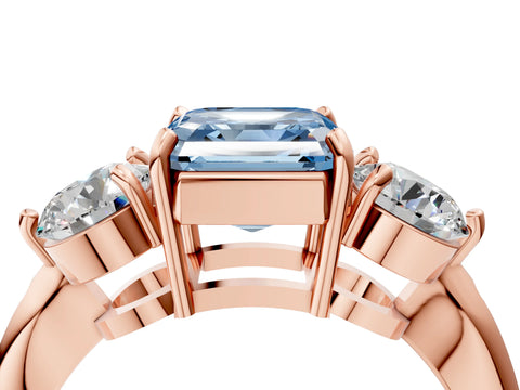 Rose gold Three-Stone Fancy Blue Asscher Cut Diamond Channel Set Engagement Ring with Prong Setting_4