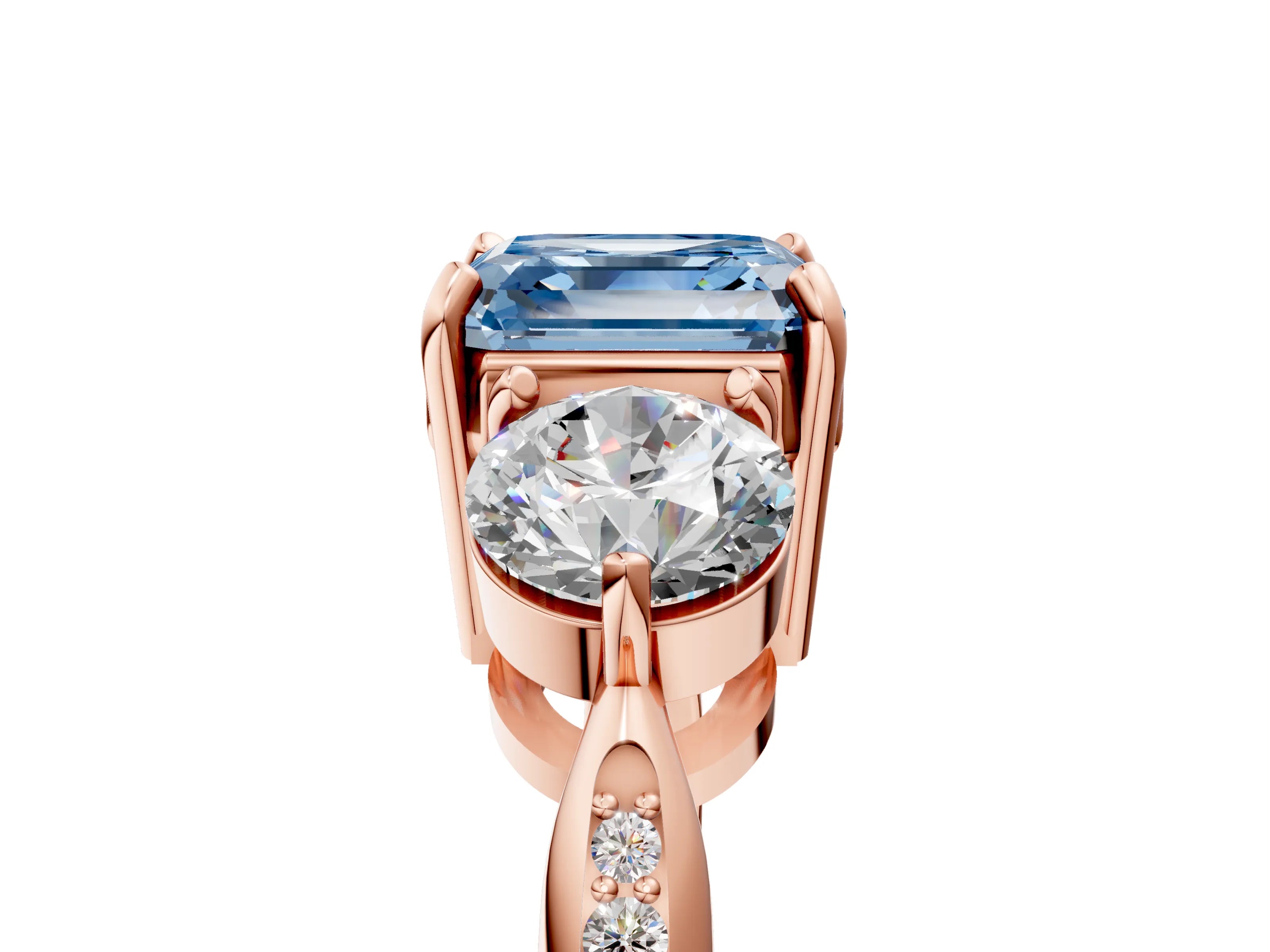 Rose gold Three-Stone Fancy Blue Asscher Cut Diamond Channel Set Engagement Ring with Prong Setting_5