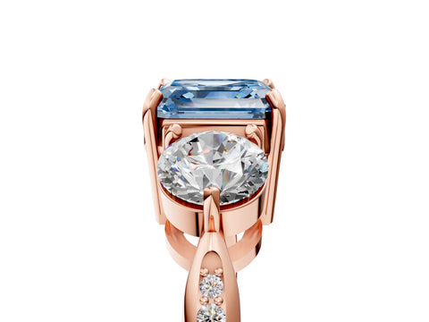 Rose gold Three-Stone Fancy Blue Asscher Cut Diamond Channel Set Engagement Ring with Prong Setting_5
