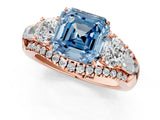 Rose gold Three-Stone Fancy Blue Asscher Cut Diamond Engagement Ring with Pave Band and Prong Setting_13