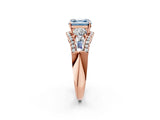 Rose gold Three-Stone Fancy Blue Asscher Cut Diamond Engagement Ring with Pave Band and Prong Setting_14