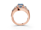 Rose gold Three-Stone Fancy Blue Asscher Cut Diamond Engagement Ring with Pave Band and Prong Setting_15