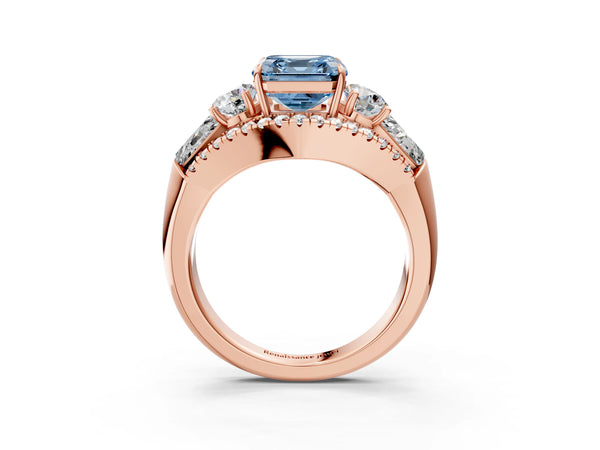 Rose Gold Asscher Cut Five Stone Baguette Engagement Ring Setting for Fancy Blue Center