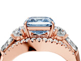 Rose gold Three-Stone Fancy Blue Asscher Cut Diamond Engagement Ring with Pave Band and Prong Setting_16