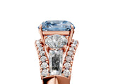 Rose gold Three-Stone Fancy Blue Asscher Cut Diamond Engagement Ring with Pave Band and Prong Setting_17