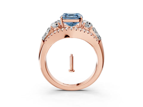 Rose gold Three-Stone Fancy Blue Asscher Cut Diamond Engagement Ring with Pave Band and Prong Setting_3
