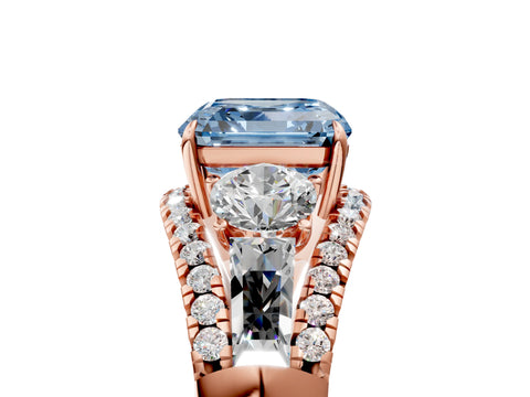 Rose gold Three-Stone Fancy Blue Asscher Cut Diamond Engagement Ring with Pave Band and Prong Setting_5