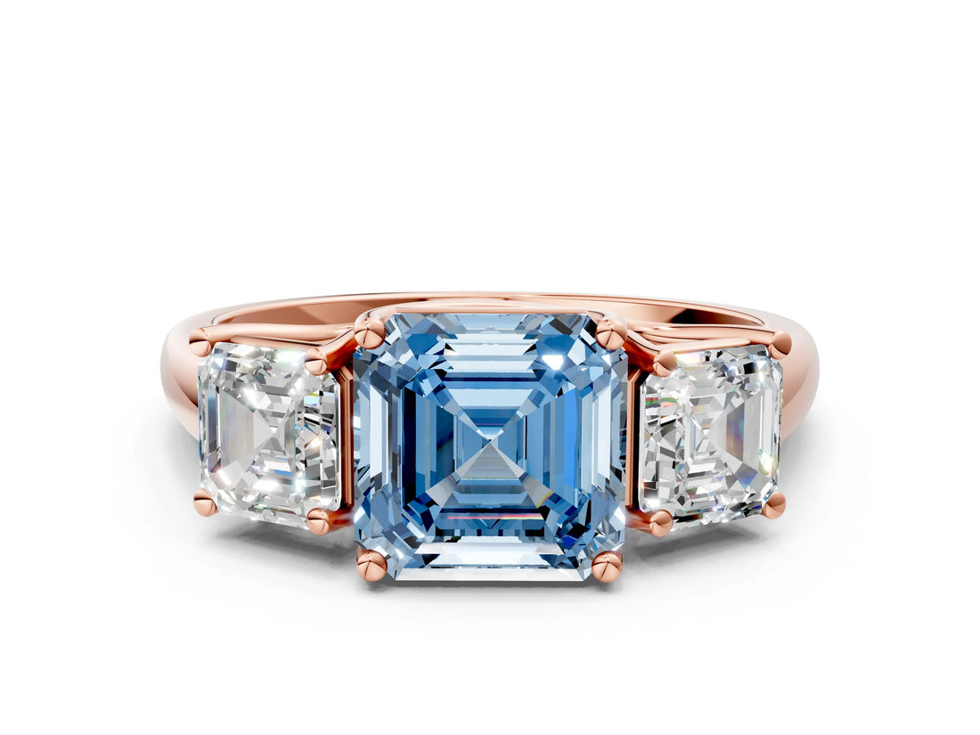 Rose gold Three-Stone Fancy Blue Asscher Cut Diamond Engagement Ring with Prong Setting_3