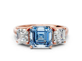 Rose gold Three-Stone Fancy Blue Asscher Cut Diamond Engagement Ring with Prong Setting_3