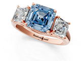 Rose gold Three-Stone Fancy Blue Asscher Cut Diamond Engagement Ring with Prong Setting_4