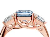 Rose gold Three-Stone Fancy Blue Asscher Cut Diamond Engagement Ring with Prong Setting_7