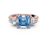 Rose gold Three-Stone Fancy Blue Asscher  Cut Diamond Pavé Band with Four-Prong Setting