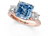 Rose gold Three-Stone Fancy Blue Asscher  Cut Diamond Pavé Band with Four-Prong Setting_1