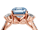 Rose gold Three-Stone Fancy Blue Asscher  Cut Diamond Pavé Band with Four-Prong Setting_4