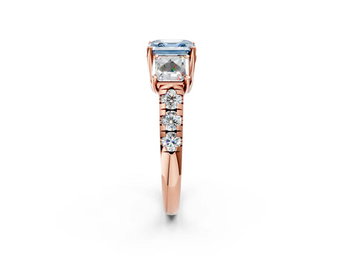 Rose gold Three-Stone Fancy Blue Asscher Cut Diamond Pavé Band with Prong Setting_2