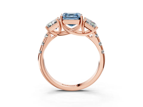 Rose gold Three-Stone Fancy Blue Asscher Cut Diamond Pavé Band with Prong Setting_3