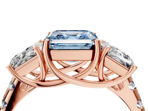 Rose gold Three-Stone Fancy Blue Asscher Cut Diamond Pavé Band with Prong Setting_4