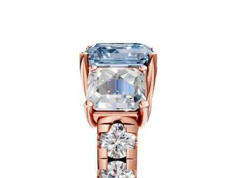 Rose gold Three-Stone Fancy Blue Asscher Cut Diamond Pavé Band with Prong Setting_5