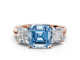 Rose gold Three-Stone Fancy Blue Asscher  Cut Diamond Ring with Channel-Set Band and Four-Prong Setting_17