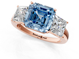Rose gold Three-Stone Fancy Blue Asscher  Cut Diamond Ring with Channel-Set Band and Four-Prong Setting_18