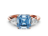 Rose gold Three-Stone Fancy Blue Asscher Cut Diamond Ring with Pear  Side Stones in Four-Prong Setting_12