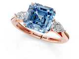 Rose gold Three-Stone Fancy Blue Asscher Cut Diamond Ring with Pear  Side Stones in Four-Prong Setting_13