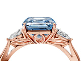 Rose gold Three-Stone Fancy Blue Asscher Cut Diamond Ring with Pear  Side Stones in Four-Prong Setting_16