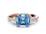 Rose gold Three-Stone Fancy Blue Asscher  Cut Diamond Ring with Pear Side Stones in Four-Prong Setting_18