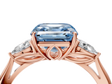 Rose gold Three-Stone Fancy Blue Asscher  Cut Diamond Ring with Pear Side Stones in Four-Prong Setting_22