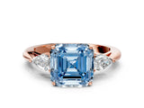 Rose gold Three-Stone Fancy Blue Asscher Cut Diamond Ring with Pear  Side Stones in Four-Prong Setting_48