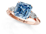 Rose gold Three-Stone Fancy Blue Asscher Cut Diamond Ring with Pear  Side Stones in Four-Prong Setting_49