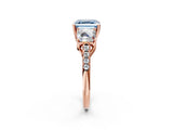 Rose gold Three-Stone Fancy Blue Asscher Cut Diamond Ring with Round  Pavé Band and Prong Setting_101