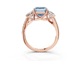 Rose gold Three-Stone Fancy Blue Asscher Cut Diamond Ring with Round  Pavé Band and Prong Setting_102
