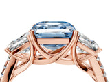 Rose gold Three-Stone Fancy Blue Asscher Cut Diamond Ring with Round  Pavé Band and Prong Setting_103