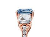 Rose gold Three-Stone Fancy Blue Asscher Cut Diamond Ring with Round  Pavé Band and Prong Setting_104