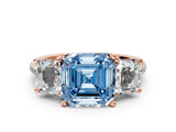 Rose gold Three-Stone Fancy Blue Asscher Cut Diamond Ring with Round  Pavé Band and Prong Setting_12
