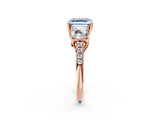 Rose gold Three-Stone Fancy Blue Asscher Cut Diamond Ring with Round  Pavé Band and Prong Setting_14