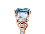 Rose gold Three-Stone Fancy Blue Asscher Cut Diamond Ring with Round  Pavé Band and Prong Setting_17