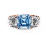 Rose gold Three-Stone Fancy Blue Asscher Cut Diamond Ring with Round  Pavé Band and Prong Setting_99