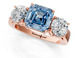 Rose gold Three-Stone Fancy Blue Asscher Cut Diamond Ring with Round Side Stones, Classic Band, and Four-Prong Setting_13