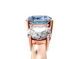 Rose gold Three-Stone Fancy Blue Asscher Cut Diamond Ring with Round Side Stones, Classic Band, and Four-Prong Setting_17