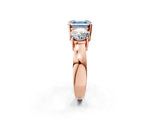 Rose gold Three-Stone Fancy Blue Asscher Cut Diamond Ring with Round Side Stones, Classic Band, and Four-Prong Setting_2