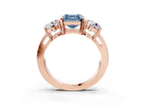 Rose gold Three-Stone Fancy Blue Asscher Cut Diamond Ring with Round Side Stones, Classic Band, and Four-Prong Setting_3