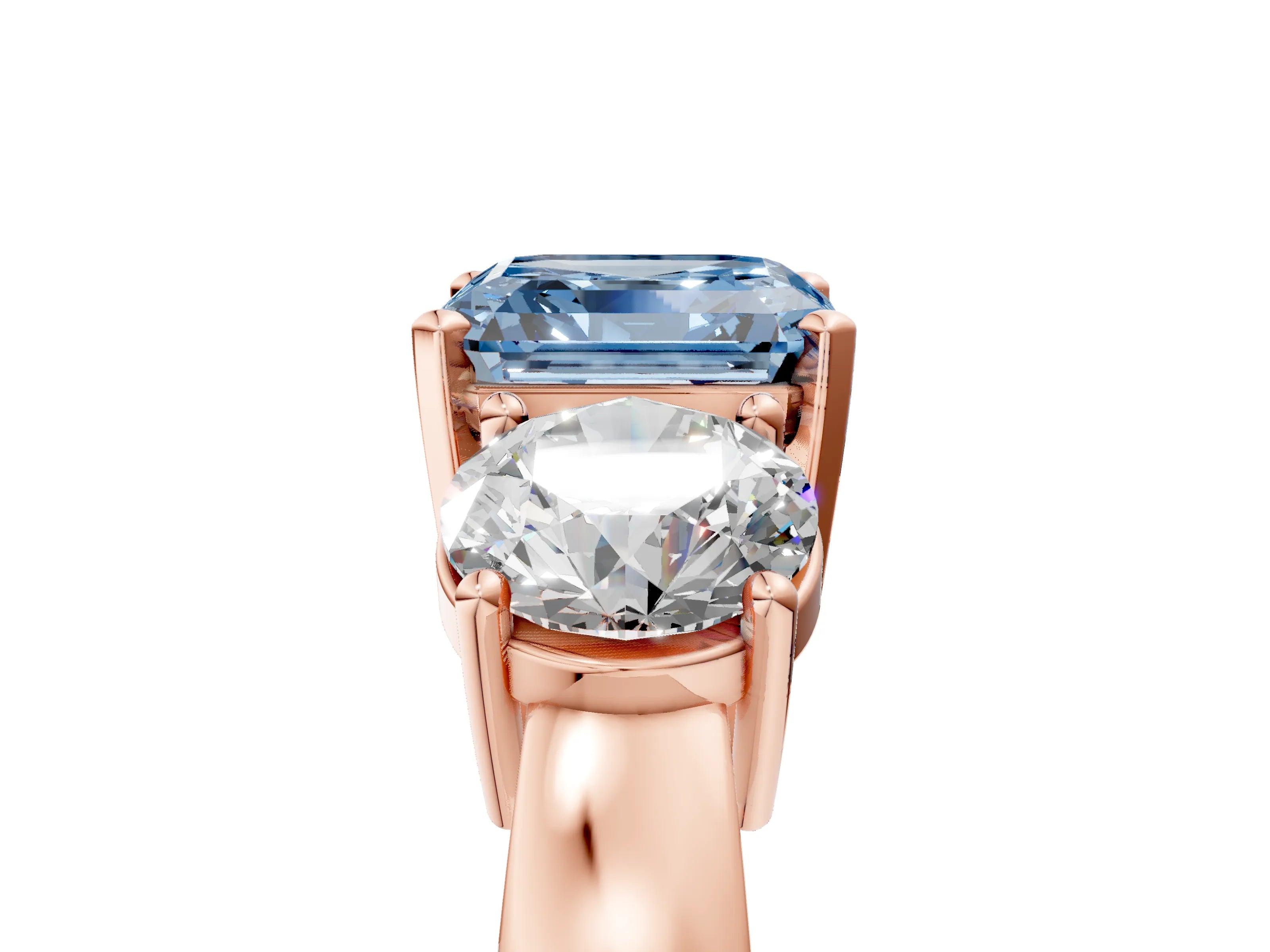 Rose gold Three-Stone Fancy Blue Asscher Cut Diamond Ring with Round Side Stones, Classic Band, and Four-Prong Setting_5
