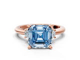Rose gold Three-Stone Fancy Blue Asscher  Cut Diamond Solitaire with Prong Setting and Classic Band