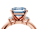 Rose gold Three-Stone Fancy Blue Asscher  Cut Diamond Solitaire with Prong Setting and Classic Band_4