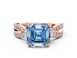 Rose gold Three-Stone Fancy Blue Asscher  Cut Diamond Twist Band with Prong Setting_16