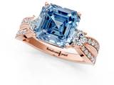 Rose gold Three-Stone Fancy Blue Asscher  Cut Diamond Twist Band with Prong Setting_17