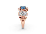 Rose gold Three-Stone Fancy Blue Asscher Cut Diamond Wave Pave Band with Prong Setting_2