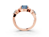 Rose gold Three-Stone Fancy Blue Asscher Cut Diamond Wave Pave Band with Prong Setting_3